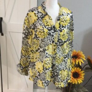 Ruby Road Woman’s sheer black and yellow blouse